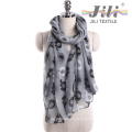 Latest Design New Fashion Voile Animal Elephant Printed Long Winter Scarf for Lady